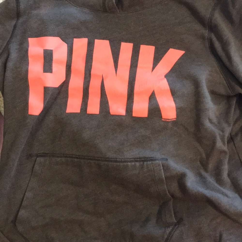 Gray and pink hooded sweatshirt